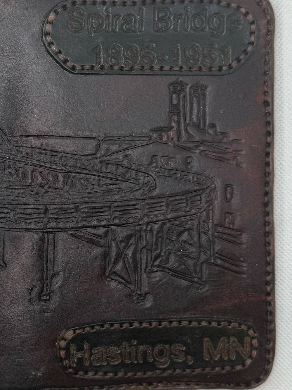 Handmade Tooled Leather Spiral Bridge Passport Holder Hastings MN